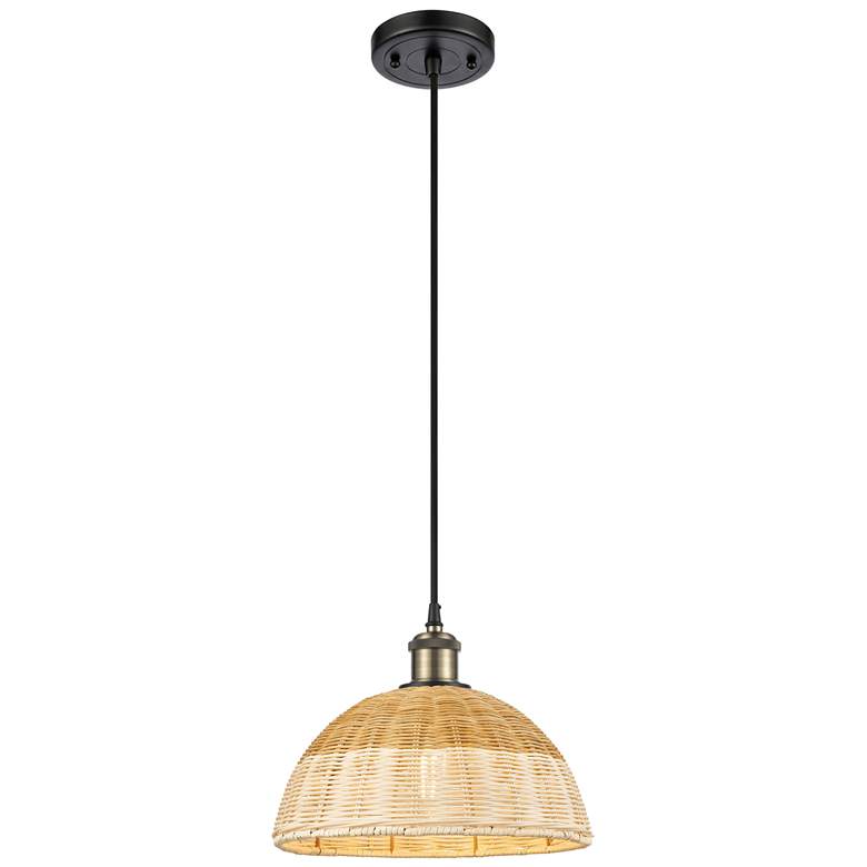 Image 1 Ballston Bristol Natural II 12"W Black Brass Cord Hung Mini Pendant