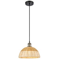 Ballston Bristol Natural II 12"W Black Brass Cord Hung Mini Pendant