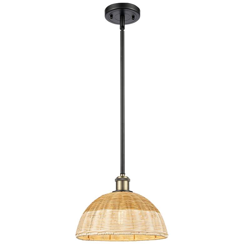 Image 1 Ballston Bristol Natural II 12"W Black Brass Stem Hung Mini Pendant