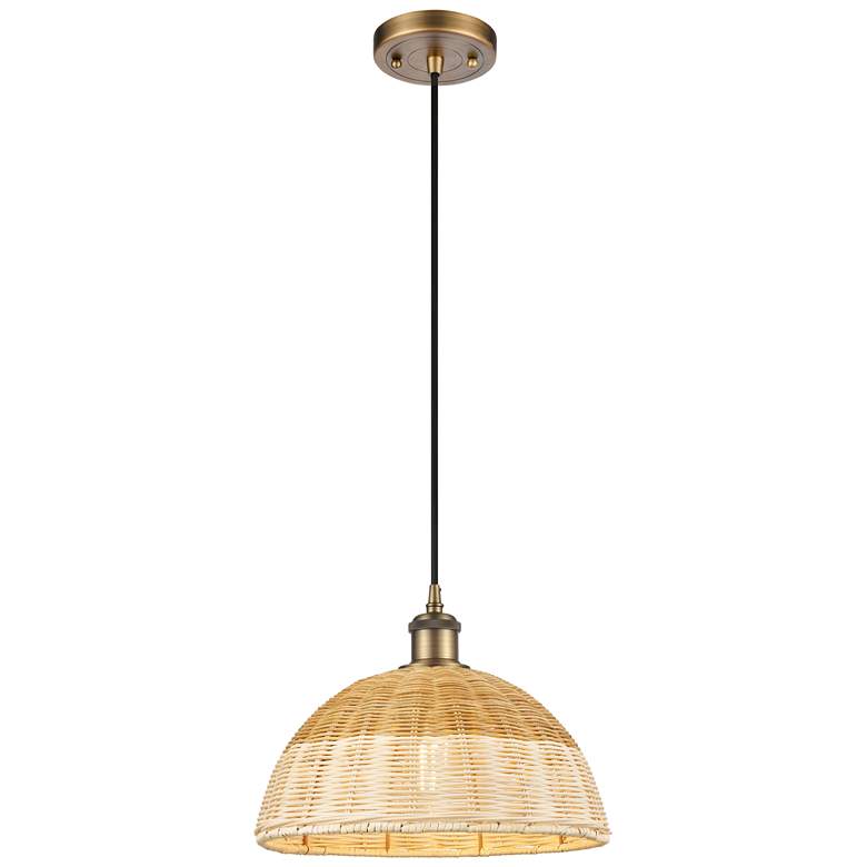 Image 1 Ballston Bristol Natural II 12"W Brushed Brass Cord Hung Mini Pendant