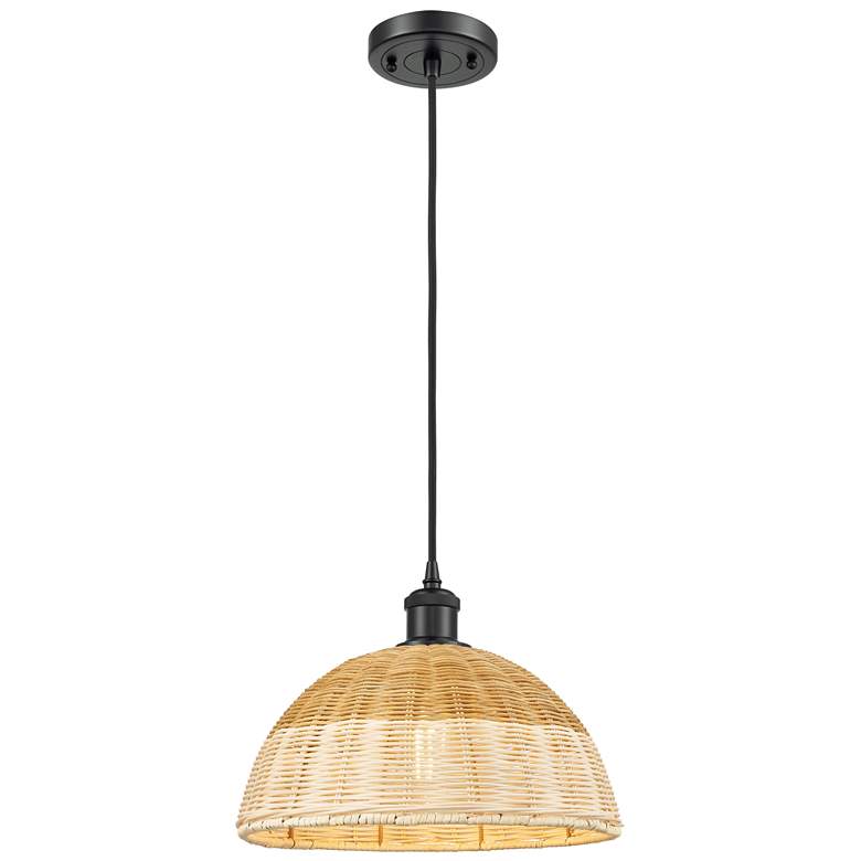 Image 1 Ballston Bristol Natural II 12"W Matte Black Cord Hung Mini Pendant