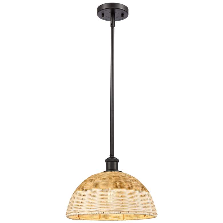 Image 1 Ballston Bristol Natural II 12"W Oiled Bronze Stem Hung Mini Pendant
