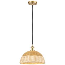 Ballston Bristol Natural II 12" Wide Satin Gold Cord Hung Mini Pendant
