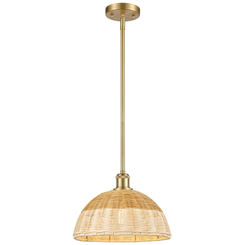 Image 1 Ballston Bristol Natural II 12" Wide Satin Gold Stem Hung Mini Pendant