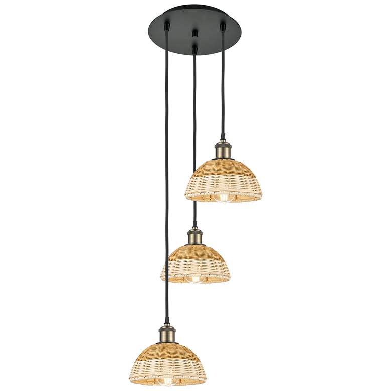 Image 1 Ballston Bristol Natural II 14"W 3 Light Black Brass Cord Pendant