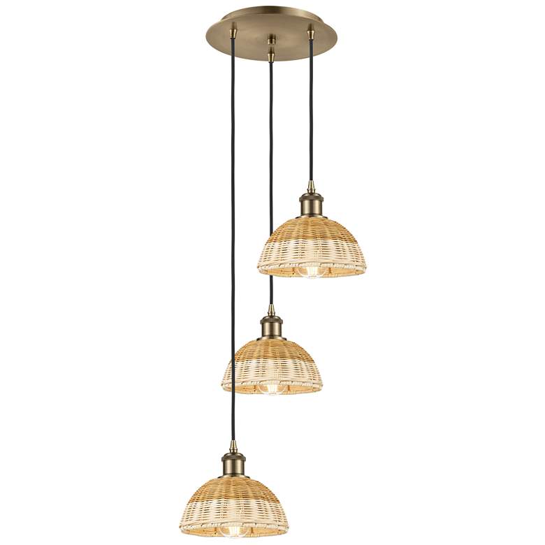 Image 1 Ballston Bristol Natural II 14"W 3 Light Brass Cord Hung Multi Pendant