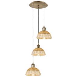 Ballston Bristol Natural II 14"W 3 Light Brass Cord Hung Multi Pendant