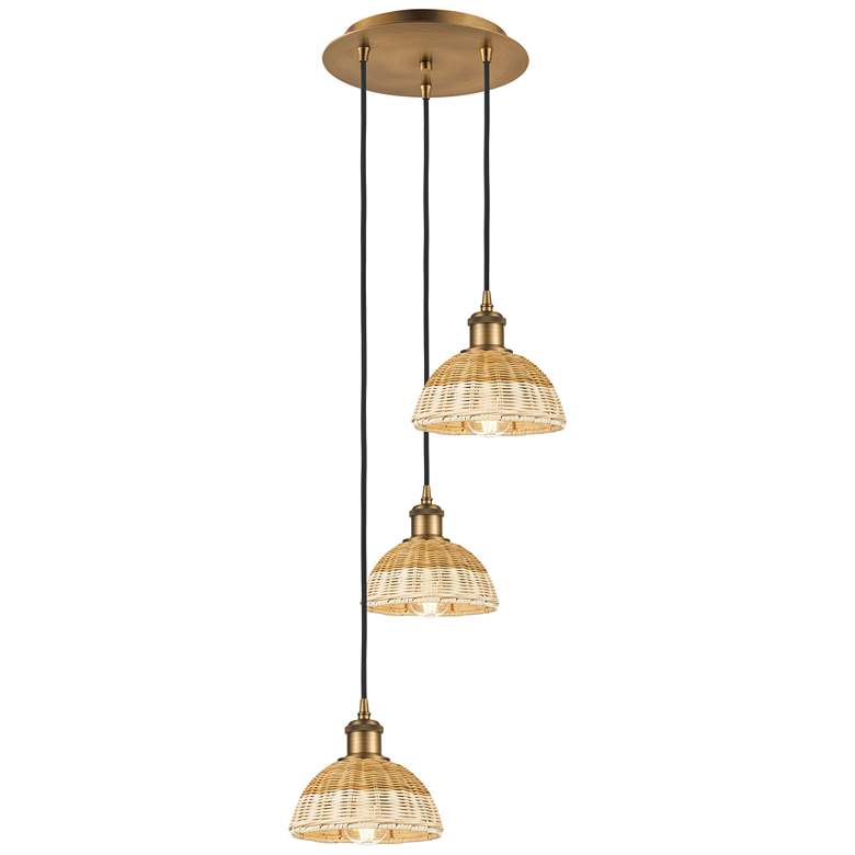 Image 1 Ballston Bristol Natural II 14"W 3 Light Brushed Brass Cord Pendant