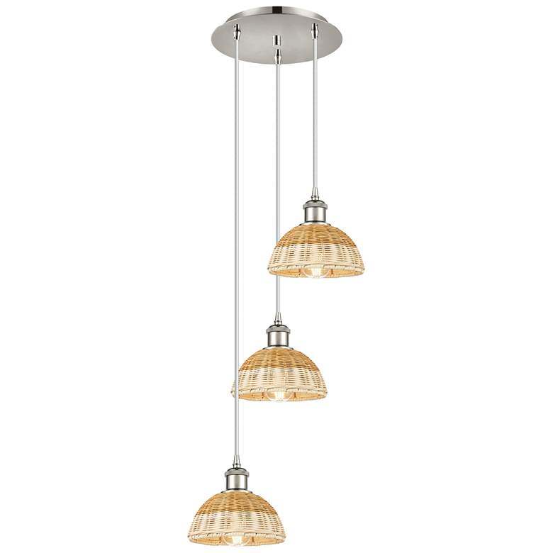 Image 1 Ballston Bristol Natural II 14"W 3 Light Polished Nickel Cord Pendant