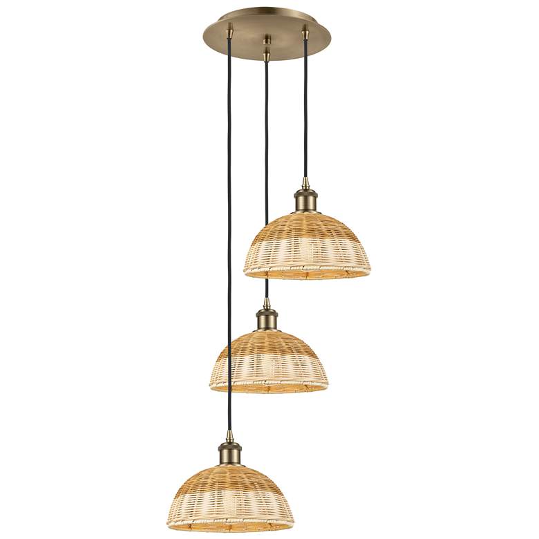 Image 1 Ballston Bristol Natural II 16"W 3 Light Brass Cord Hung Multi Pendant