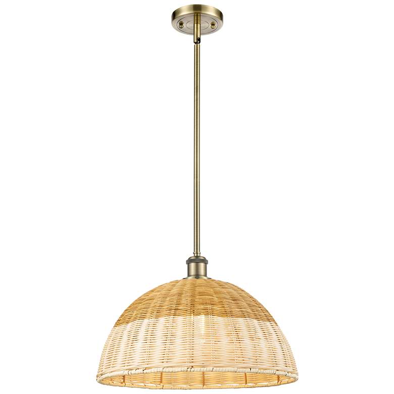 Image 1 Ballston Bristol Natural II 16"W Antique Brass Stem Hung Mini Pendant