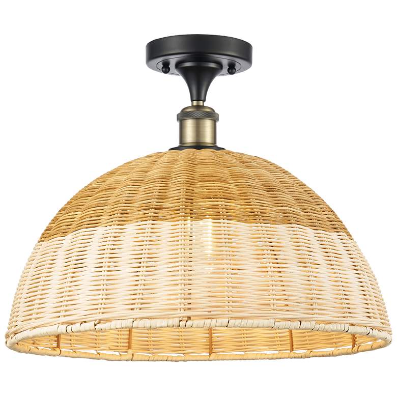Image 1 Ballston Bristol Natural II 16"W Black Antique Brass Semi.Flush Mount