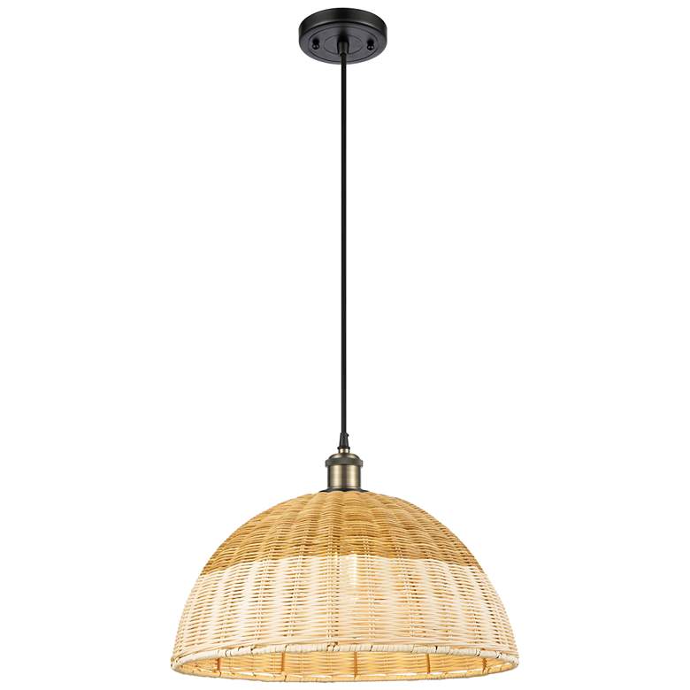 Image 1 Ballston Bristol Natural II 16"W Black Brass Cord Hung Mini Pendant
