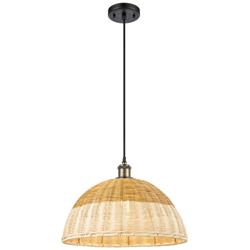 Ballston Bristol Natural II 16"W Black Brass Cord Hung Mini Pendant