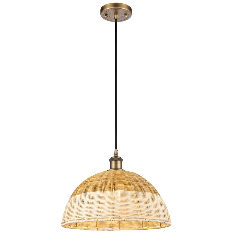 Image 1 Ballston Bristol Natural II 16"W Brushed Brass Cord Hung Mini Pendant