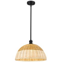 Ballston Bristol Natural II 16"W Matte Black Stem Hung Mini Pendant