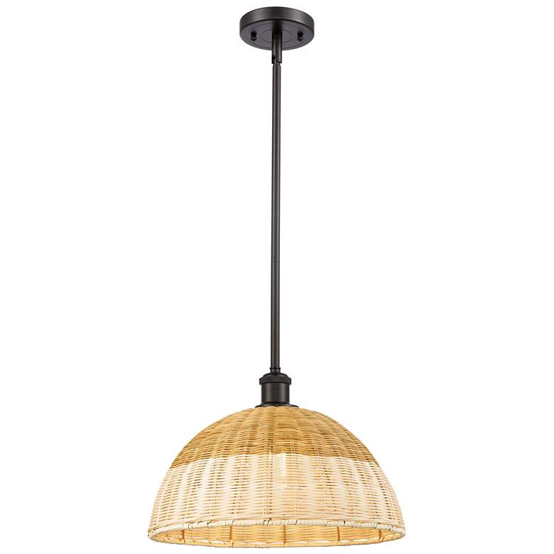 Image 1 Ballston Bristol Natural II 16"W Oiled Bronze Stem Hung Mini Pendant