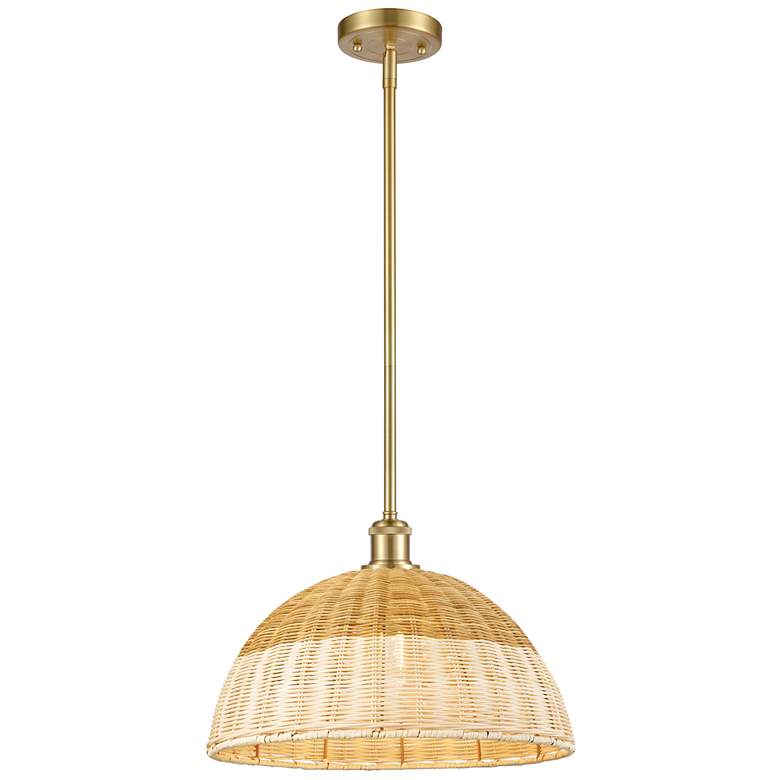 Image 1 Ballston Bristol Natural II 16" Wide Satin Gold Stem Hung Mini Pendant