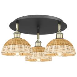 Ballston Bristol Natural II 19"W 3 Light Black And Brass Flush Mount
