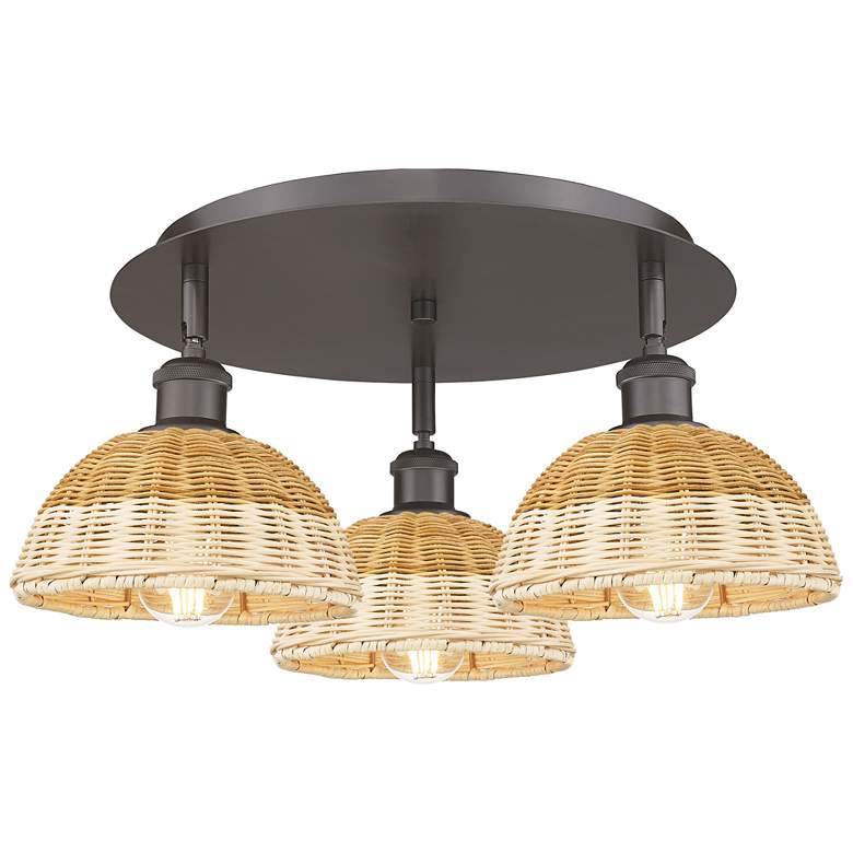 Image 1 Ballston Bristol Natural II 19"W 3 Light Oil Rubbed Bronze Flush Mount