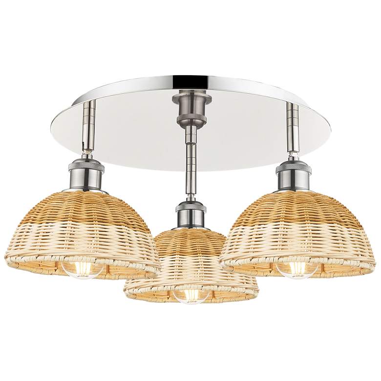 Image 1 Ballston Bristol Natural II 19"W 3 Light Polished Nickel Flush Mount