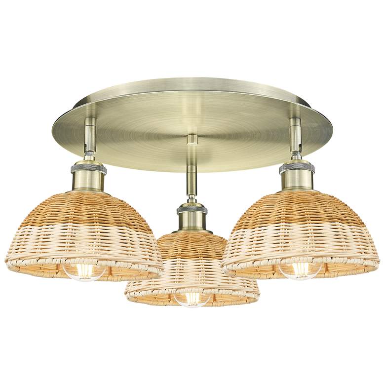 Image 1 Ballston Bristol Natural II 19" Wide 3 Light Antique Brass Flush Mount