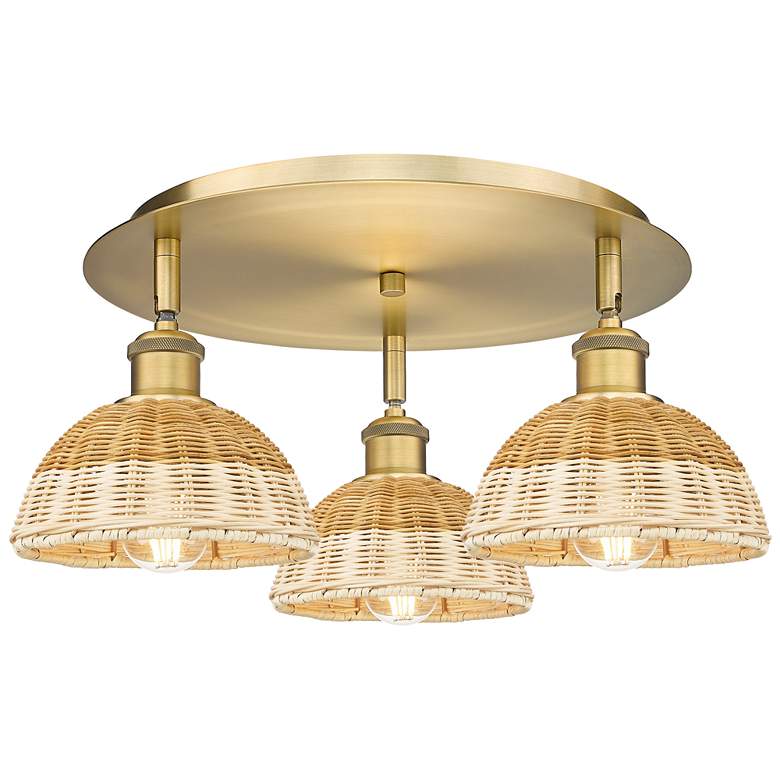 Image 1 Ballston Bristol Natural II 19" Wide 3 Light Brushed Brass Flush Mount