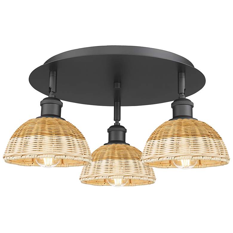 Image 1 Ballston Bristol Natural II 19" Wide 3 Light Matte Black Flush Mount