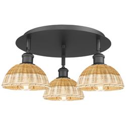 Ballston Bristol Natural II 19" Wide 3 Light Matte Black Flush Mount