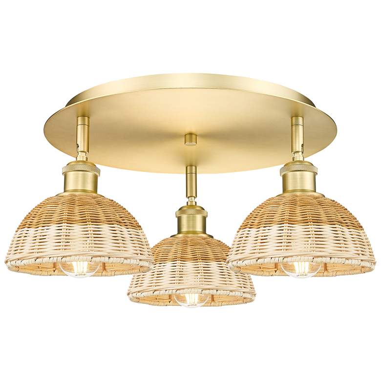 Image 1 Ballston Bristol Natural II 19" Wide 3 Light Satin Gold Flush Mount