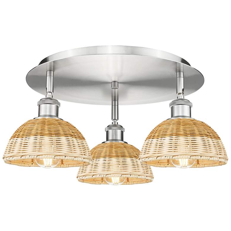 Image 1 Ballston Bristol Natural II 19" Wide 3 Light Satin Nickel Flush Mount