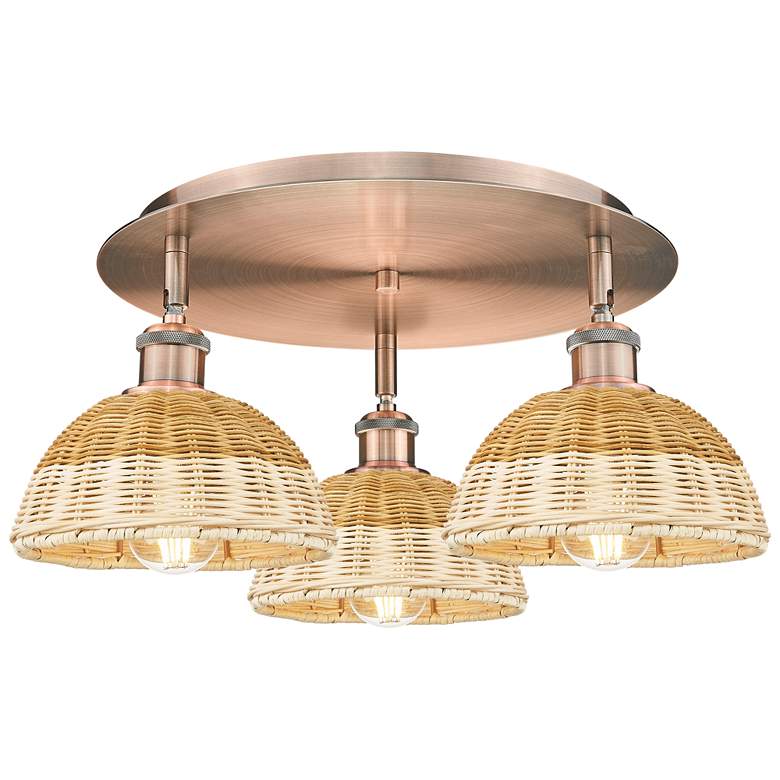 Image 1 Ballston Bristol Natural II 19" Wide 3-Lt Antique Copper Flush Mount