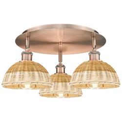 Ballston Bristol Natural II 19" Wide 3-Lt Antique Copper Flush Mount