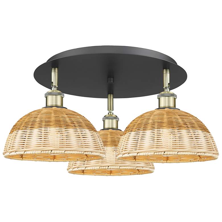Image 1 Ballston Bristol Natural II 21"W 3 Light Black And Brass Flush Mount
