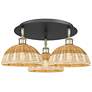Ballston Bristol Natural II 21"W 3 Light Black And Brass Flush Mount