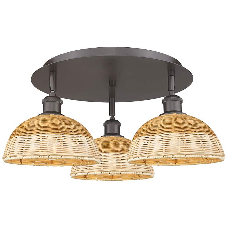 Image 1 Ballston Bristol Natural II 21"W 3 Light Oil Rubbed Bronze Flush Mount