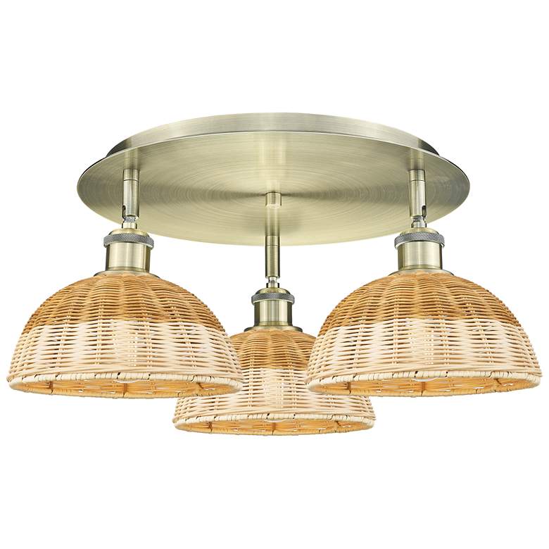 Image 1 Ballston Bristol Natural II 21" Wide 3 Light Antique Brass Flush Mount