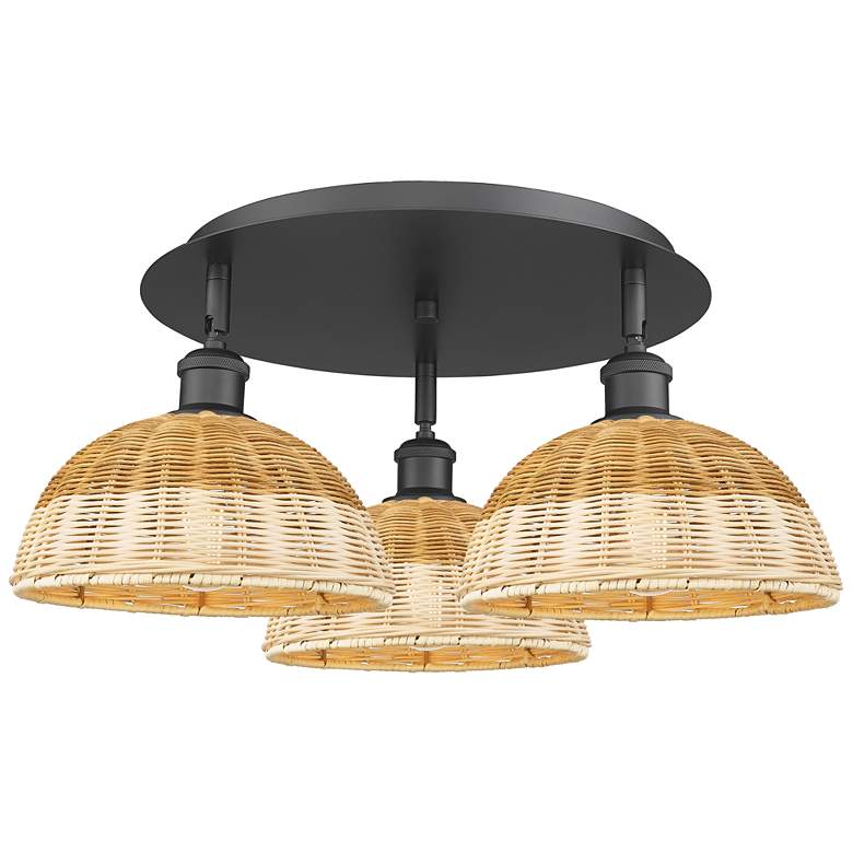 Image 1 Ballston Bristol Natural II 21" Wide 3 Light Matte Black Flush Mount