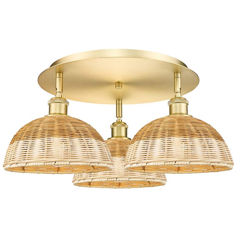 Image 1 Ballston Bristol Natural II 21" Wide 3 Light Satin Gold Flush Mount