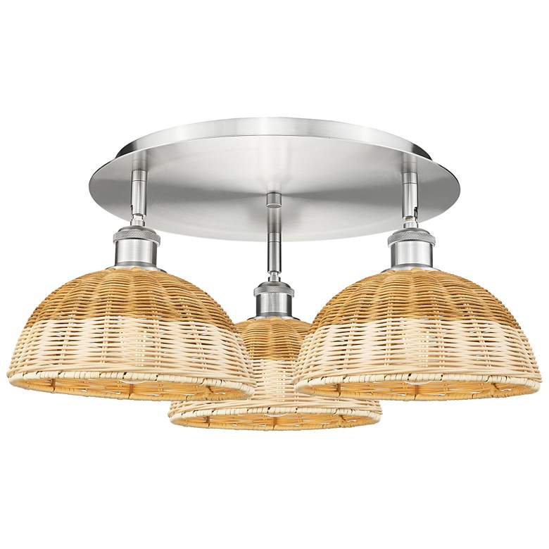 Image 1 Ballston Bristol Natural II 21" Wide 3 Light Satin Nickel Flush Mount