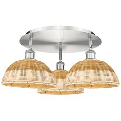 Ballston Bristol Natural II 21" Wide 3 Light Satin Nickel Flush Mount