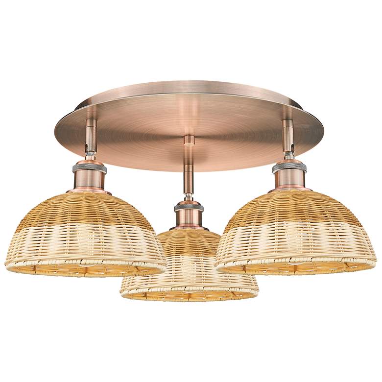 Image 1 Ballston Bristol Natural II 21" Wide 3-Lt Antique Copper Flush Mount