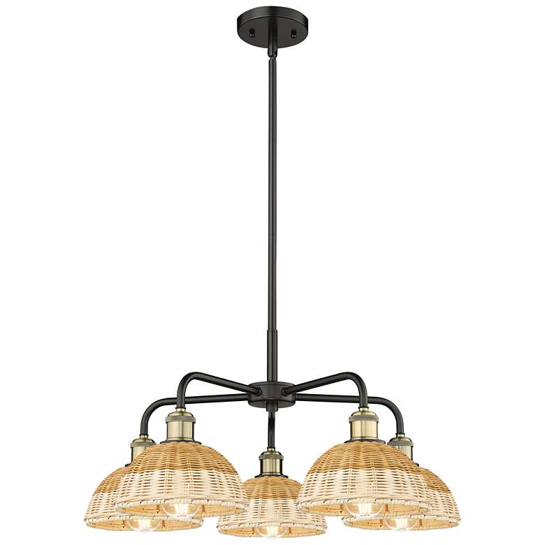 Image 1 Ballston Bristol Natural II 26"W 5 Light Black Brass Stem Chandelier
