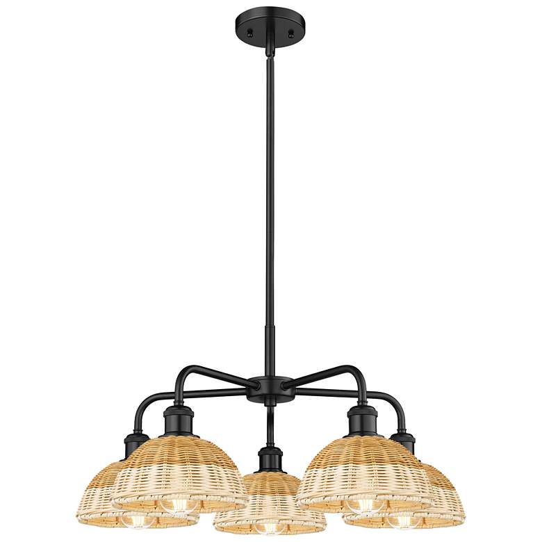 Image 1 Ballston Bristol Natural II 26"W 5 Light Black Stem Hung Chandelier