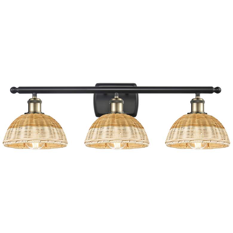 Image 1 Ballston Bristol Natural II 28"W 3 Light Black And Brass Vanity Light