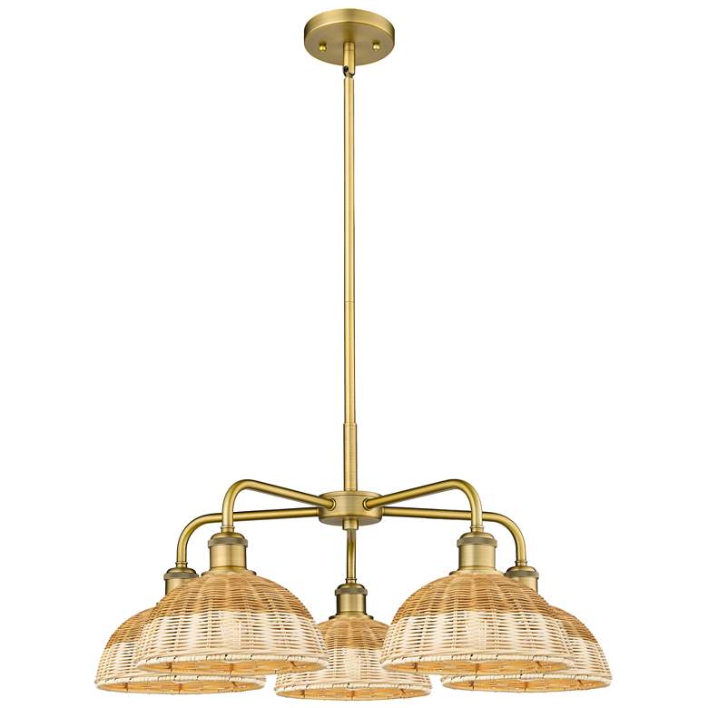 Image 1 Ballston Bristol Natural II 28"W 5 Light Brushed Brass Stem Chandelier