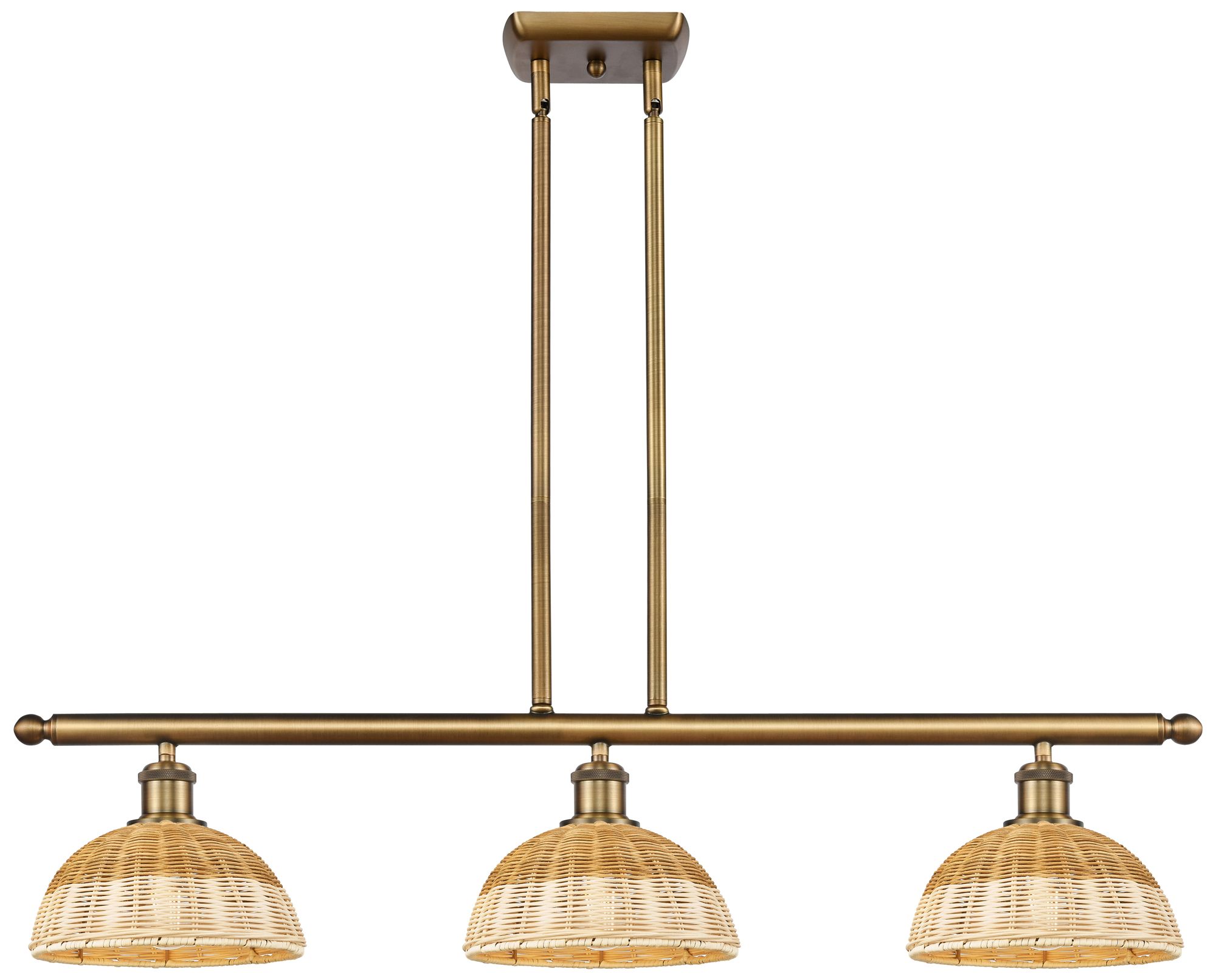 Ballston Bristol Natural II 36"W 3-Lt Brush Brass Stem Island w/ 9&amp