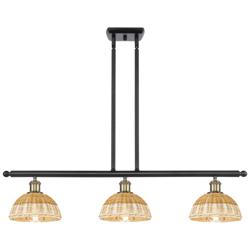 Ballston Bristol Natural II 36"W 3-Lt Black Brass Stem Island w/ 8" Shades