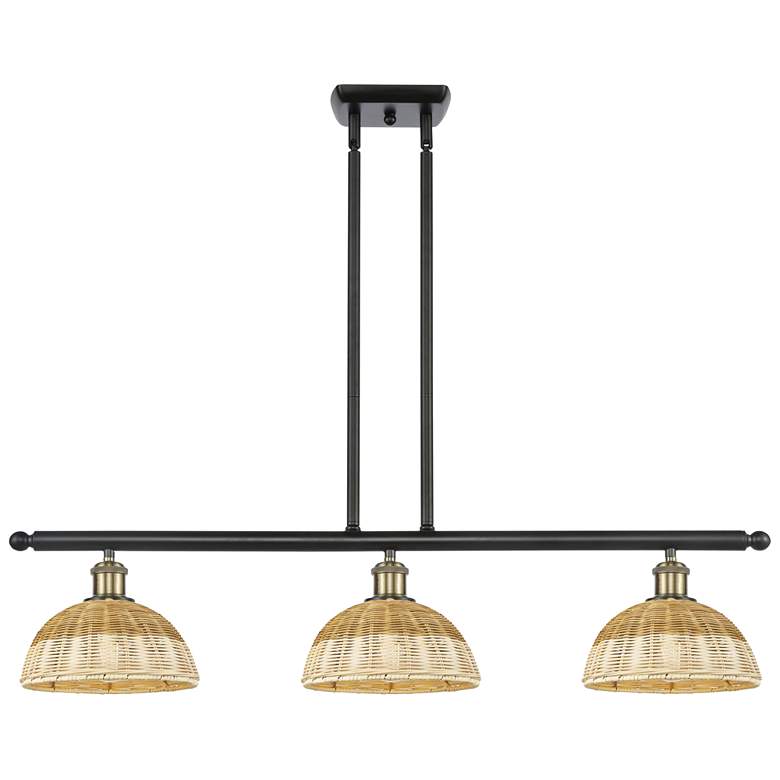 Image 1 Ballston Bristol Natural II 36"W 3-Lt Black Brass Stem Island w/ 9" Shades