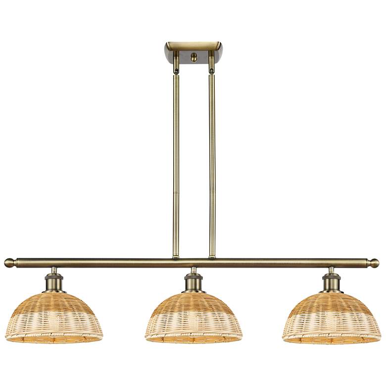 Image 1 Ballston Bristol Natural II 36"W 3-Lt Brass Stem Island w/ 9" Natural Shade